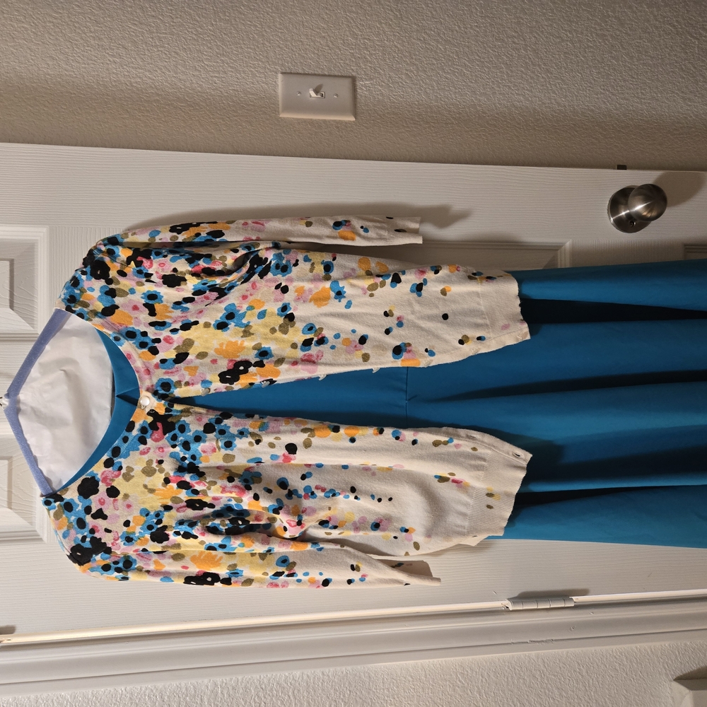 Colorful Polka Dot Sweater with Blue Dress